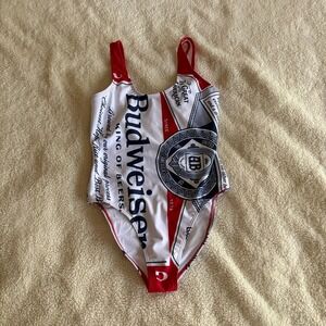 Shinesty Budweiser Logo One Piece Swimsuit Women's M White/Red/Blue